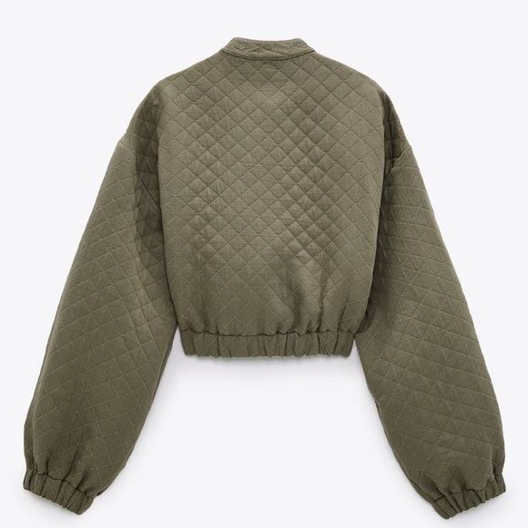 ZARA Gold Button Detail Quilted Olive Green Sweater - Picture 3 of 4